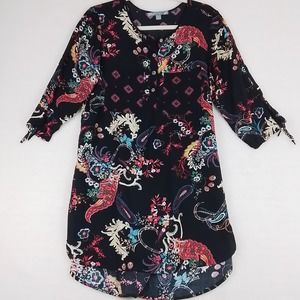 Valerie Stephen's‎ Womens Boho Tunic Size Small in Black Floral 3/4 Sleeve